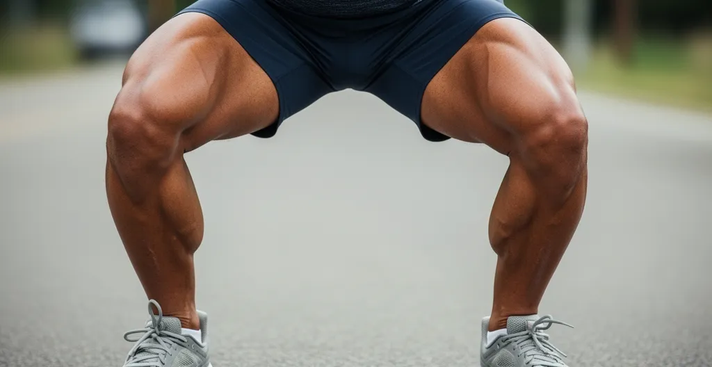 Jambes de coureur en tension pendant un exercice de squat